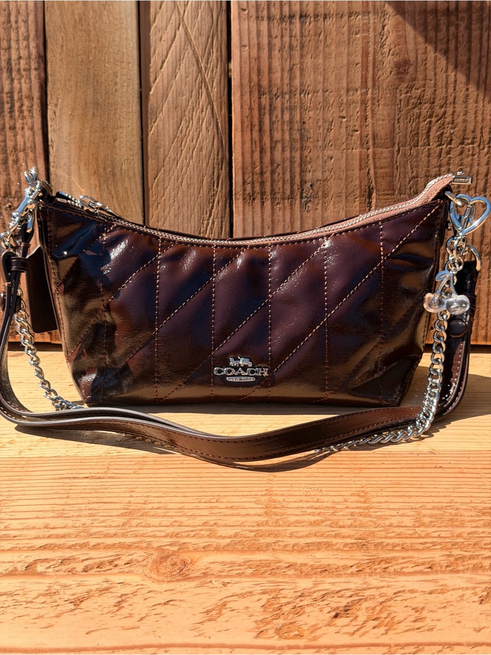 Coach Quilted Patent Caitlin Shoulder Bag 🤎✨🤍